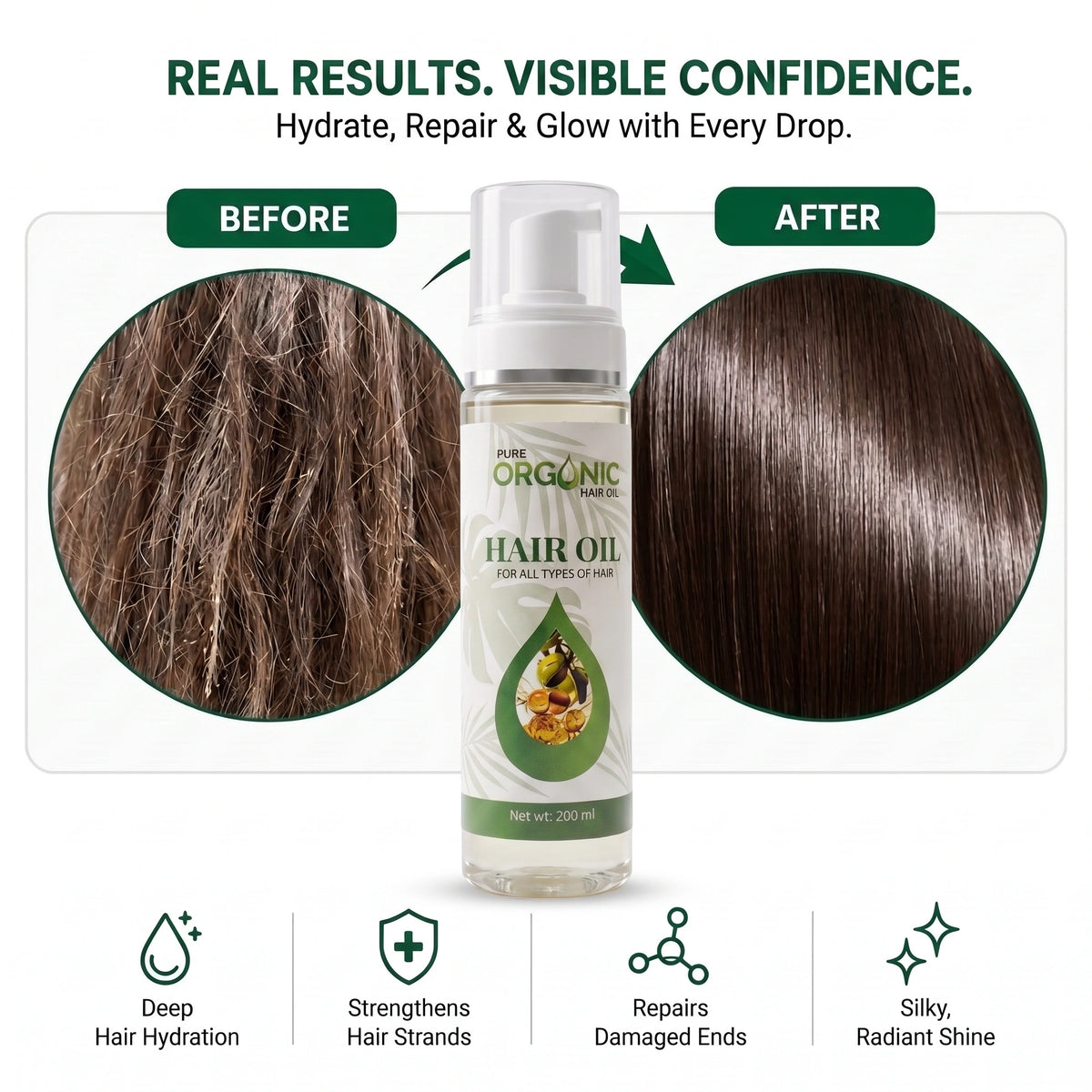 Pure Organic Hair Oil— Reduces Hair Fall for All Hair Types