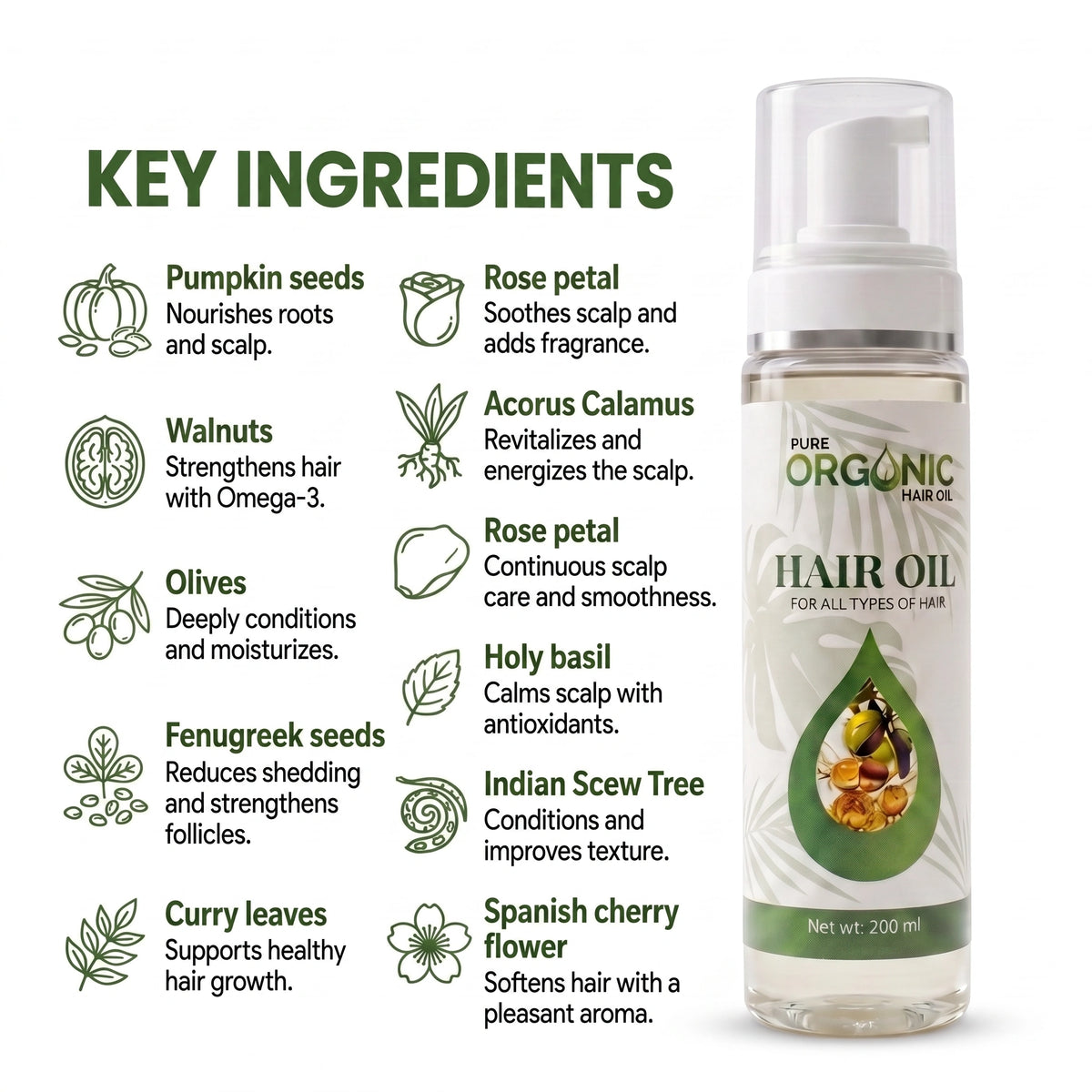 Pure Organic Hair Oil— Reduces Hair Fall for All Hair Types