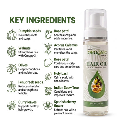 Pure Organic Hair Oil— Reduces Hair Fall for All Hair Types